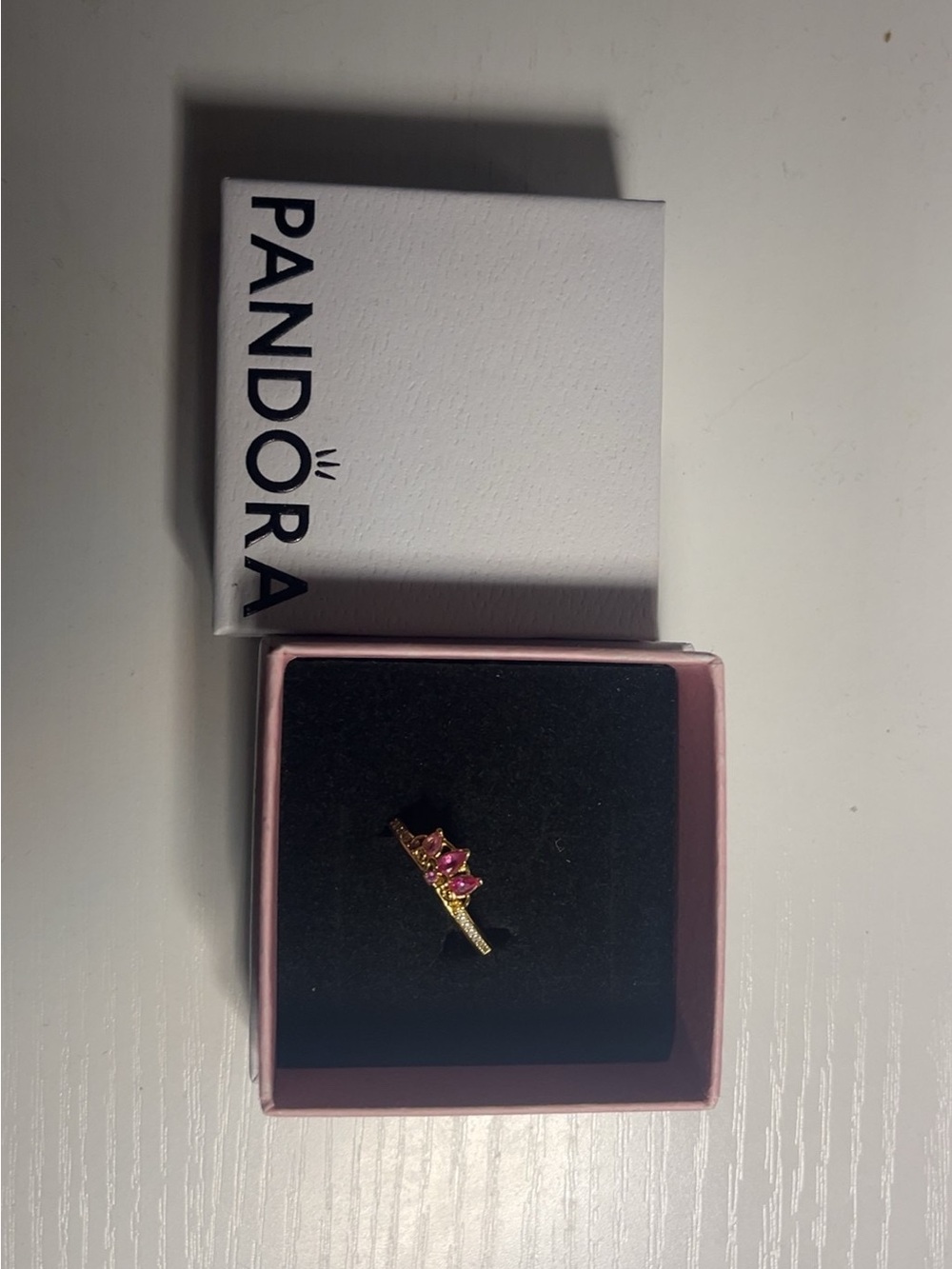Pandora Gold Tone Ring with Pink Stones
